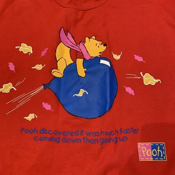 Disney Mickey Unlimited Vintage Sweater Sweatshirt Winnie The Pooh Red Size M - Picture 2 of 7